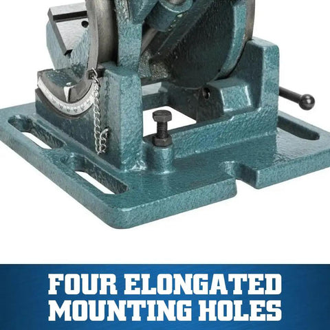 Cradle Style Angle Drill Press Vise With Four Inch Jaws And One And A Half Inch Opening Depth Ninety Degree Indexed Cradle With One Degree Increments Side Tommy Bar Lock Zero To Ninety Degree Pin Stops For Drilling Tapping And Reaming