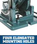 Badass Cradle Style Angle Drill Press Vise featuring four elongated mounting holes and rugged base for stability.
