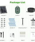 Solar Drip Irrigation System For Gardens And Balconies With 50 Feet Of Tubing Auto Watering Kit Supports Up To Fifteen Pots package contents