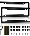Gloss Black Heavy Duty License Plate Frames Set Of 2, Slick Aluminum Alloy Car Plate Holder Brackets With Screw Caps And Rattle Proof Pads For A Secure, Clean Look And Long Lasting Protection