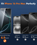 iPhone 16 Pro Max Screen Protector Kit 3 Pack Full Coverage Tempered Glass 9H Hardness Bubble Free Easy Install Frame