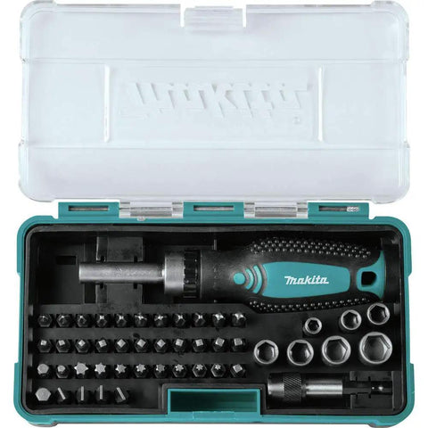47 Piece Ratchet And Bit Set With Compact Carrying Case Featuring Phillips Torx Slotted Hex And Square Bits And Sockets