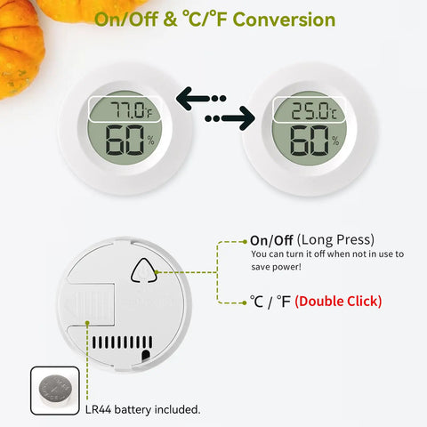 Three Pack Tiny Hygrometer And Thermometer Indoor Digital Humidity Meter For Home Office Car With Wall Mount Paste Inlay Easy Read Humidity Monitor For Any Room, back view with LR44 battery