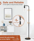 Bright Floor Lamp For Living Room With Glass Shade And LED Bulbs Industrial Tall Pole Standing Lamp For Bedroom Or Office Black Finish