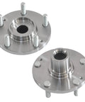 Front Wheel Hub And Bearing Set For Hyundai Santa Fe 2001 To 2006 And Tucson 2005 To 2009 And Kia Amanti 2004 To 2006 And Sportage 2005 To 2009 5 Lug Two Piece Without ABS Premium Quality Direct Fit For Your Ride, showing two metal hubs with bolts.