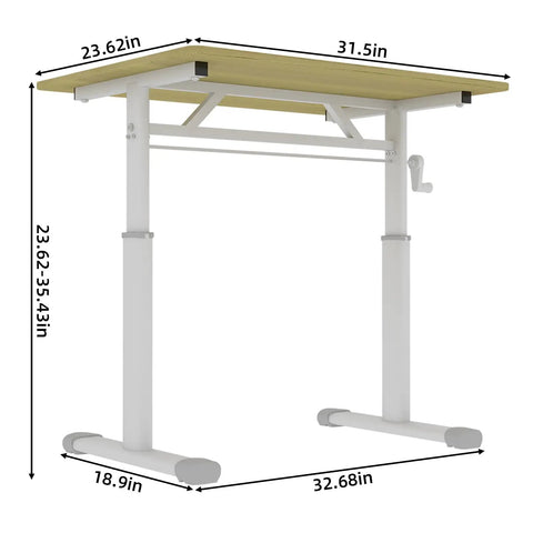 Smooth Operator Manual Standing Desk 48 By 24 Inches with hand crank, showing dimensions and sturdy design for ergonomic use.