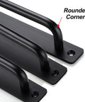 Close-up of 12 Pack Matte Black Cabinet Handles 5 Inch 128 mm showing rounded corners, durable aluminum drawer cupboard pulls for sliding doors.