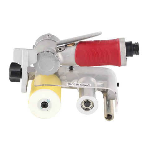 Ditch the dust with this Badass 1A Air Pneumatic Belt Sander Bench! Compact pneumatic sander with red handle and yellow roller.