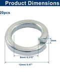 Dimensions of 120 Pcs M8 Split Lock Washers 304 Stainless Steel Spring Lock Washers With Plastic Box Rust Resistant Durable Fastener Set For DIY Projects Auto And Home Improvement