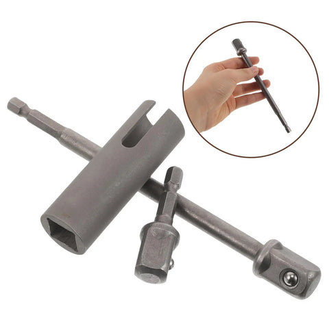 Must-Have Stainless Steel Trailer Jack Drill Adapter for RV leveling, showing durable steel design and hand holding an accessory.