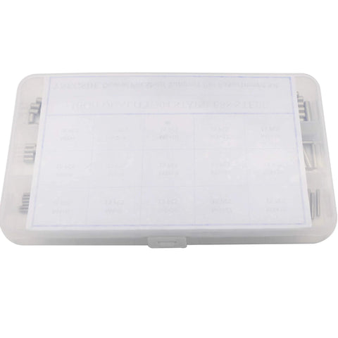 225-piece stainless steel shelf support pins set in a plastic case (M2, M3, M4)