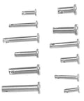 12 Sizes 304 Stainless Steel Flat Head Clevis Pins Assortment Kit With Single Hole Pins, T Shape Round Pin Links, arranged on white background