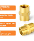 12 Piece Brass Pipe Fitting Set With Hex Nipple And Hex Coupler One Quarter Inch NPT Male To One Quarter Inch NPT Female Threads