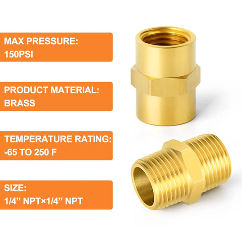 12 Piece Brass Pipe Fitting Set With Hex Nipple And Hex Coupler One Quarter Inch NPT Male To One Quarter Inch NPT Female Threads