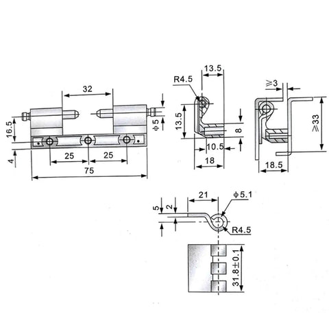 Technical drawing for Electric Cabinet Dark Hinge HL011 2 Switch Control Box 1 Piece Durable Industrial Cabinet Hardware.
