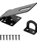 Built Tough 4 Inch Door Padlock Hasp Latch In Genuine 304 Stainless Steel With Sleek Matte Black Finish For Backyard Sheds Gates Toolboxes Solid One Piece Security Hardware Single Pack with screws.