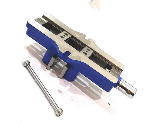 Heavy Duty 4 Inch Self Centering Vise For Lathe And Milling Machines, 100mm Jaw, cast iron body shown with rod, top angle view