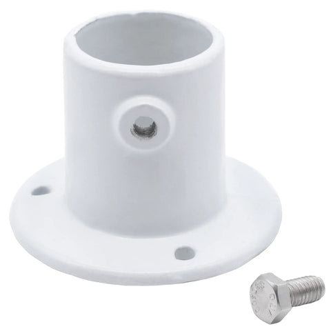 Cast Aluminum Pool Ladder Deck Flange For Above Ground Ladders, Easy Install Replacement Mounting Bracket, Sold Individually, 2.5 Inch Tall, 1.5 Inch Circumference, Heavy Duty Deck Mount, white finish with bolt