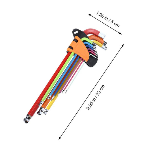 Awesome 9pc Colored L Shaped Hex Key Wrench Set With Long Arm Ball End Design. Premium High Hardness Steel Multi Function Spanner Tools For Fast Repair And Smooth Maintenance Jobs. Rust Resistant Thicken Build That Grips Tight Without Slipping Like A. colored 9pc L-shaped hex key wrench set with long arm ball end, 23 cm and 5 cm