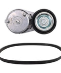 Get Your Smooth Ride Back With This Heavy Duty Serpentine Belt And Drive Belt Tensioner Assembly Component Kit Perfect For Grease Monkey DIYers Looking To Replace Worn Out Engine Accessories Fast In Garage Or Shop. metal tensioner assembly and serpentine belt