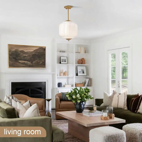 Straight Up Vintage Milk Glass Ceiling Light Fixture With Antique Brass Dome Shade Swoon Worthy Farmhouse And Schoolhouse Style Pendant Lamp 9 Inch Wide Bulb Cover Upgrade For Modern Home Decor in a stylish living room.