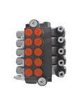 Front view of 5 Spool Hydraulic Directional Control Valve For Double Acting Cylinders 11 GPM Flow 3625 PSI Relief SAE Ports