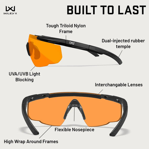 Badass Tactical Shooting Safety Glasses With Interchangeable Lenses, matte black frame, full-wrap smoke grey lens, UVA/UVB protection.