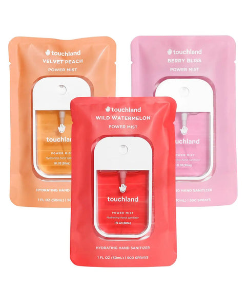 Hydrating Hand Sanitizer Spray Trio Set With Aloe Vera And Essential Oils Featuring Wild Watermelon Velvet Peach Berry Bliss