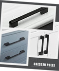 Matte Black Cabinet Door Handles With Screws, Drawer Pulls for kitchen cabinets, wardrobe and dresser hardware installed.