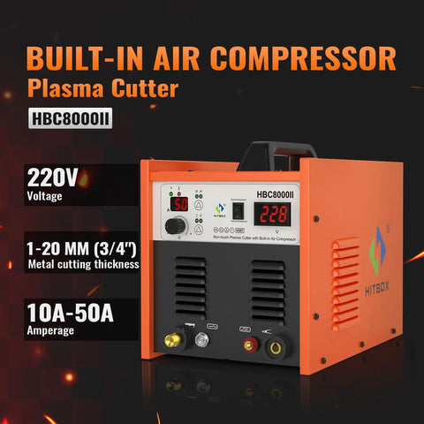 Built In Air Compressor Plasma Cutter With Non Touch Pilot Arc 50 Amp 220V Digital Inverter IGBT For Clean Cuts Field Ready