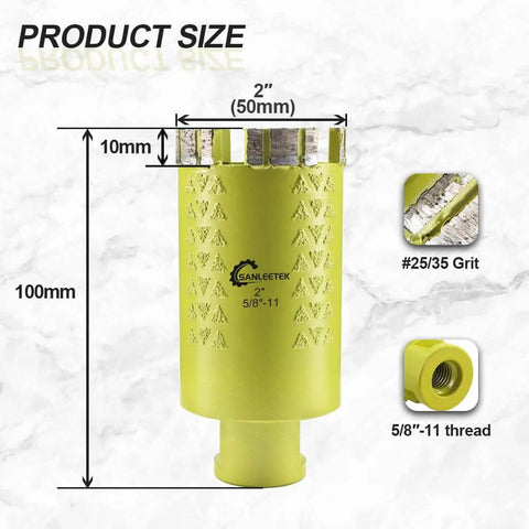 Diamond core drill hole saw, 2 in (50 mm), SANLETEK, laser-welded, for granite/marble/concrete, 5/8-11 thread