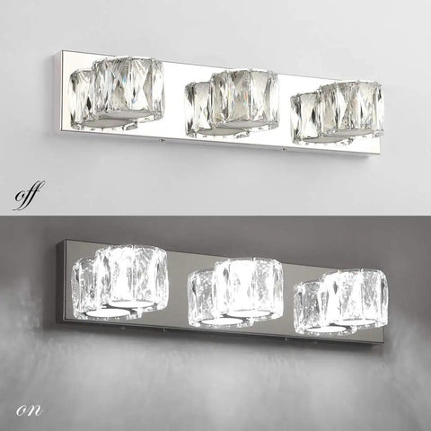 Three Light Crystal Vanity Light Bar Over Mirror Modern LED Bathroom Fixture With White 5500K Light Energy Efficient 18W 20.5 Inch