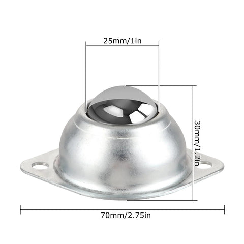 32-Piece 1 Inch Roller Ball Transfer Bearing Set With Flange Mounted Carbon Steel for conveyors, showing single unit dimensions
