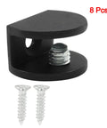 Rock Solid Black Glass Shelf Brackets 8 Pack With Mounting Screws, heavy duty clamp for 5mm to 8mm glass, sleek zinc alloy
