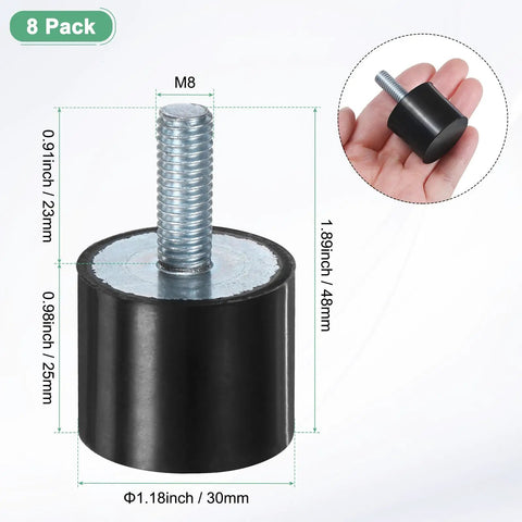 8 Pack Rubber Mounts For Vibration Damping Heavy Duty 30mm Diameter By 25mm Height Cylindrical Isolators With M8 By 23mm Studs