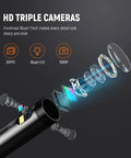 5 Inch IPS Screen Borescope With Light For Split Screen View 1080P HD Sewer Inspection Camera lens diagram, triple camera 1080P