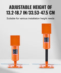 VEVOR orange screw jack post; two units visible, front view, adjustable 13.2–18.7 in height, 4x4 in base, 24,700 lb max load