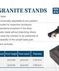 Universal Precision Granite Inspection Stand With 260 By 140 mm Base, 10.24 By 5.51 In, Post Diameter 0.55 In And 7.87 In Tall, 6.5 In Reach, DIN876 Compliant