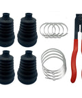 Universal Thick CV Joint Boot Kit with heavy duty rubber boots, stainless steel clamps, and pliers for pro grade car axle seals.