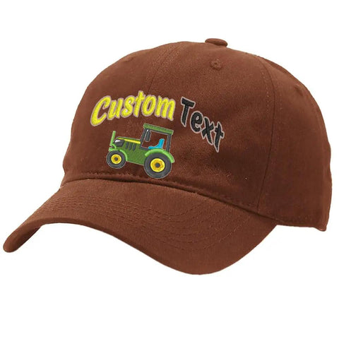 Soft Baseball Cap With Embroidery Personalize Your Own Tractor Design And Farm Text Cap Brown Western Farm Style Do It Yourself Cap