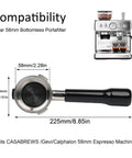 Dimensions and compatibility for Bottomless 58mm Portafilter for Calphalon Temp IQ and Barsetto Espresso Machines, 3 Ears Design