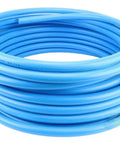Premium 1/2 Inch X 50 Foot Compressed Air Tubing Designed For Garages, blue hose coiled for easy storage.