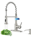 Pull Down Kitchen Faucet With Soap Dispenser Brushed Nickel Finish featuring a flexible spout and soap dispenser, perfect for modern kitchens.