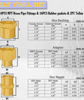 A Must Have Brass Fittings Kit 24 Piece NPT Adapters And Nipples Set For Pipework Compressed Air Refrigeration Hydraulics Instrumentation And Gases With Hex Bushings Reducing Nipples Reducers Teflon Tape And Gasket Pack sizes and dimensions