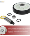 Heavy Duty Drum Rollers With Shafts Replacement Pack For Maytag And Whirlpool Clothes Dryers showing roller and shaft components.