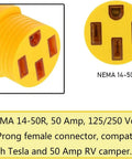 Nema 10 To 14 Power Adapter 50 Amp Plug Converter For Dryers Welders Generators And Rvs yellow 4-prong female connector