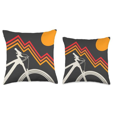 Born For The Mountains MTB Throw Pillow With Vintage Sunset Mountain Artwork Perfect For Cyclists And Trail Riders