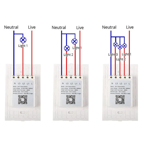 Wiring diagram for Smart WiFi Wall Light Switch With Glass Panel, Remote Control Via Mobile App, Alexa Compatible, 2.4GHz WiFi