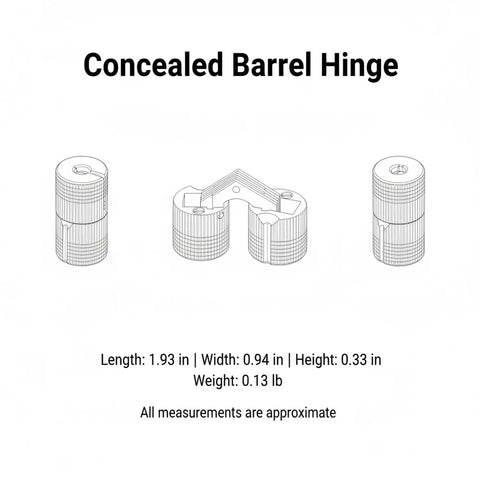 Hidden Barrel Hinge With Gold Finish Zinc Alloy Hardware For Jewelry Boxes And Cabinets Slick Concealed Mount diagram
