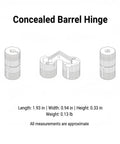 Diagram of Gold Zinc Alloy Concealed Barrel Hinge For Jewelry Boxes And Cabinets, showing dimensions and structure